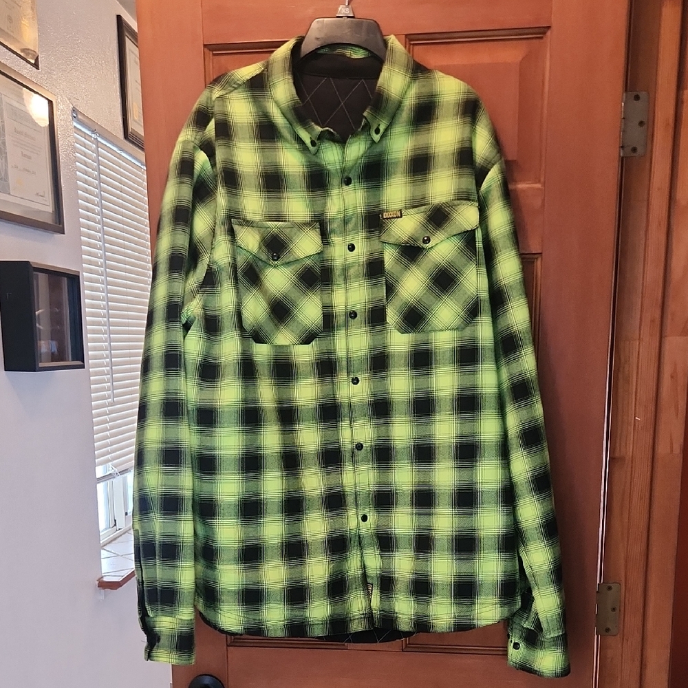 Dixxon Flannel Reversible Plaid Button-Up Shirt Neon With Snaps And Pockets